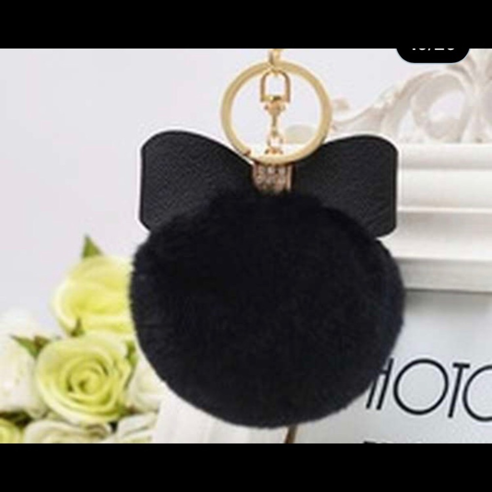 Black Fur Pom Key Chain